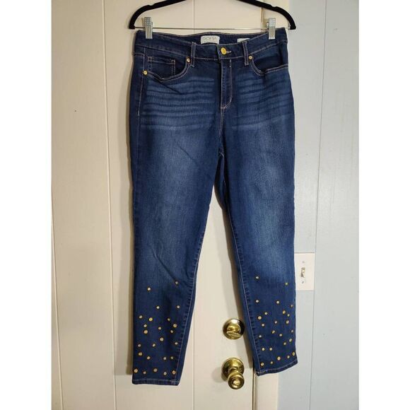 Sofia Vergara Jeans medium wash skinny ankle jeans with gold studs, women's size - Picture 1 of 4